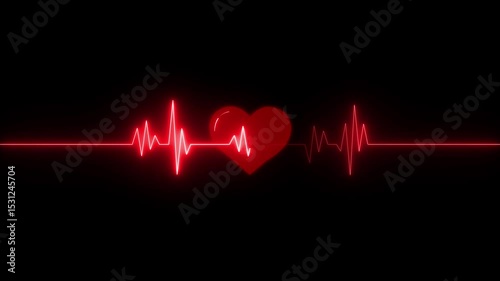 Glowing neon Heart beat monitor pulse line art icon for medical . breathing and alive sign red love heart. heart looping animation.
