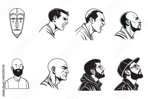Collection of Male Portraits with Diverse Hairstyles and Beards