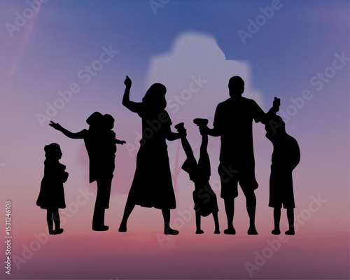 Playful Family Silhouettes vector illustration