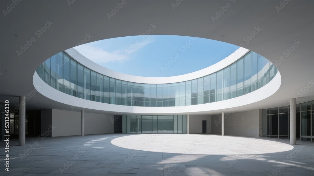 Fototapeta premium Modern Architectural Courtyard with Circular Skylight and Glass Facade