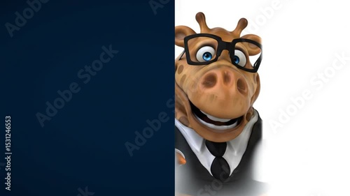 Giraffe in a suit peeking around a corner, whimsical and humorous concept suitable for business and corporate marketing materials.