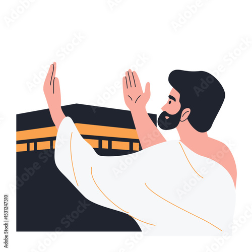 Illustration of an Hajj and Umrah Pray at the Kabaa Cartoon Character