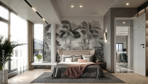 3dc render luxury hotel room, bedroom
