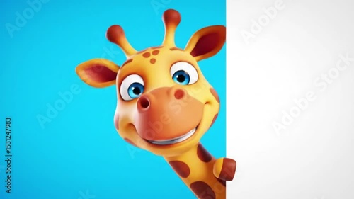 Giraffe peeking from behind a white corner, playful and curious. Perfect for childrens books, whimsical designs, and animalthemed content.