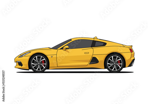 Yellow sports car isolated on white background showcases a sleek design with black accents and dynamic lines for speed and performance