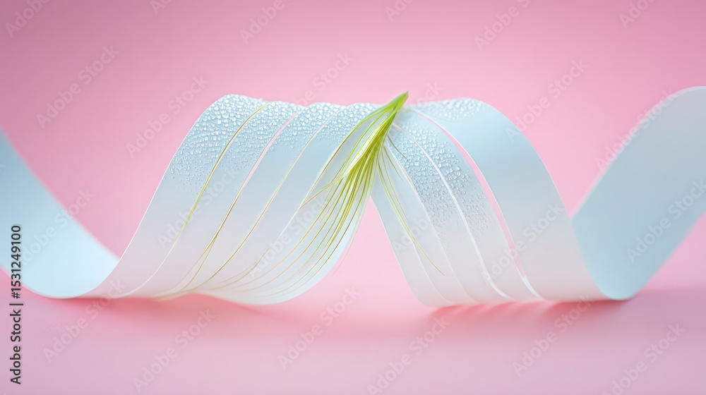 White Ribbon with Gold and Silver Glitter Spiraling on Pink Background White Ribbon with Gold and Silver Glitter Spiraling on Pink Background