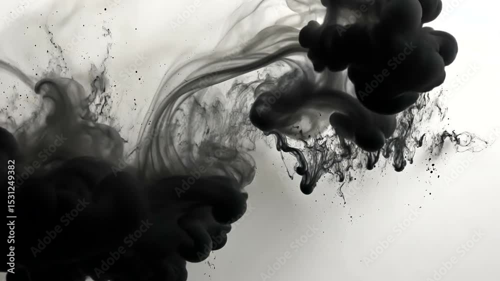 Abstract black ink expanding and diffusing slowly against a white background