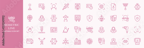Biometric line icons set. Identity, acces, passport, id card, verification etc. Editable stroke