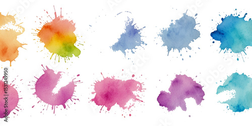 Set of colorful abstract watercolor splash brush strokes vector background. Colors watercolor paint stains vector texture background.	