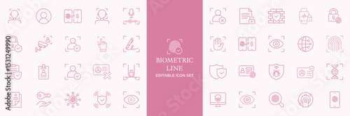 Biometric line icons set. Identity, acces, passport, id card, verification etc. Editable stroke