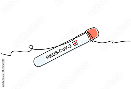 Continuous one line drawing of HKU5-CoV-2 test tube, bat coronavirus discovery in China. Potential human infection, like COVID-19. Hand drawn one line vector. Editable stroke
