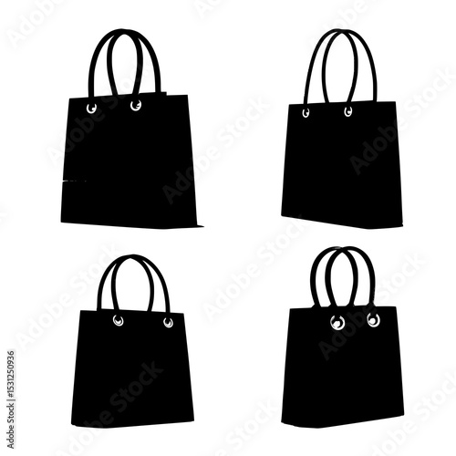 Shopping bag icon set in flat vector style for online store and retail interface design