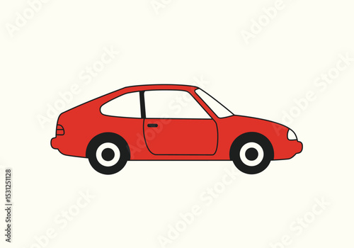 Red coupe car isolated on white background is a simple illustration of a vehicle for transportation