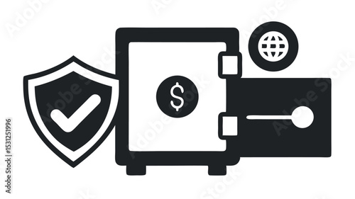 Safe with combination lock icon for secure money and business communication