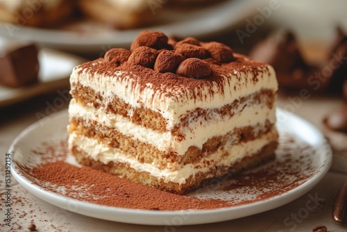 Wallpaper Mural Ultra-realistic image of a classic tiramisu with layers of coffee-soaked ladyfingers and mascarpone cream, dusted with cocoa powder Torontodigital.ca