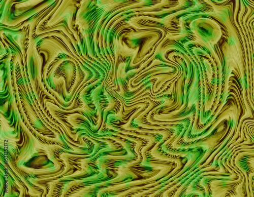 Abstract Swirling Green and Gold Liquid Marble Texture