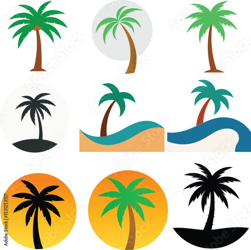 set of palm trees vector