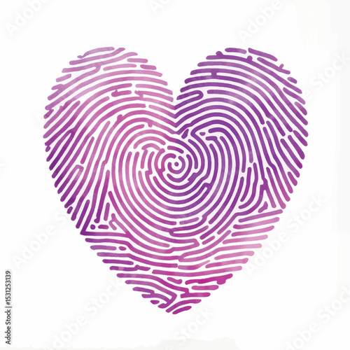 Heart shape created with fingerprint patterns in purple colors