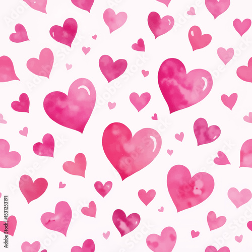 Watercolor hearts pattern on white background