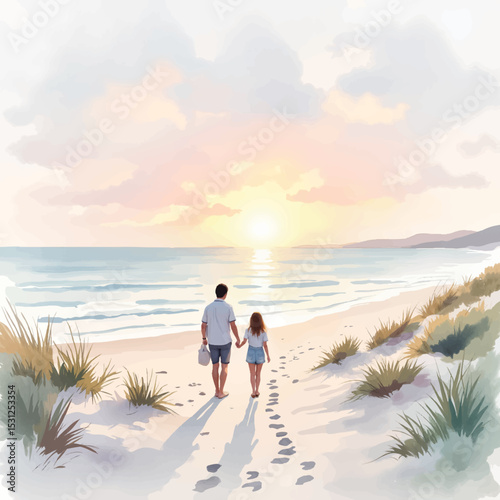 Couple walking hand in hand on beach at sunset