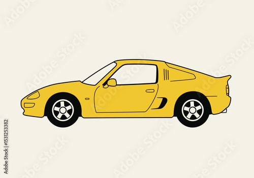 Yellow sportscar isolated on white background showcases a sleek design with a classic coupe silhouette and vintage appeal