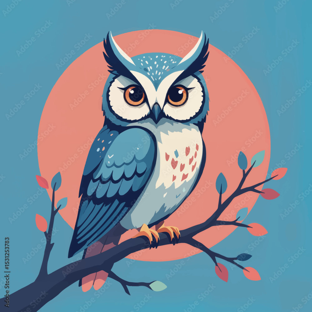 Obraz premium Stylized owl perched on a branch with a colorful background