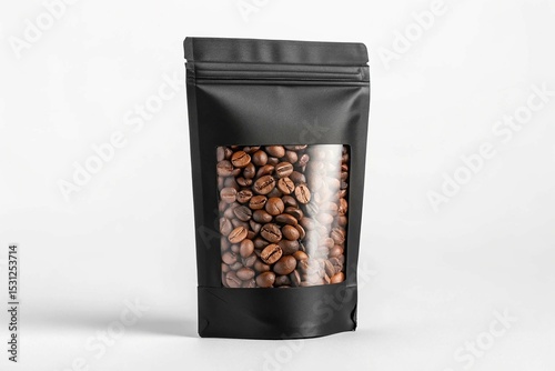 Matte Black Coffee Bean Pouch Mockup on White Background