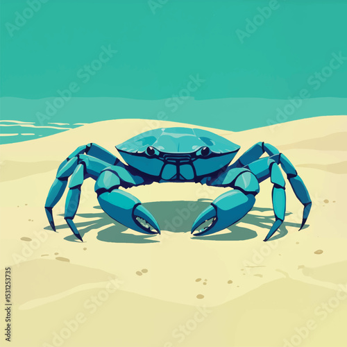 Blue crab walking on sandy beach