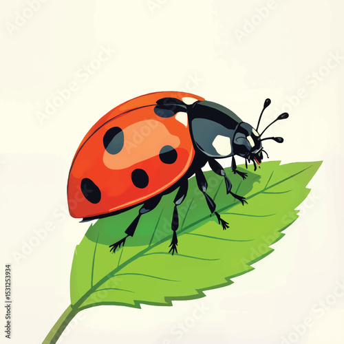 Ladybug resting on green leaf