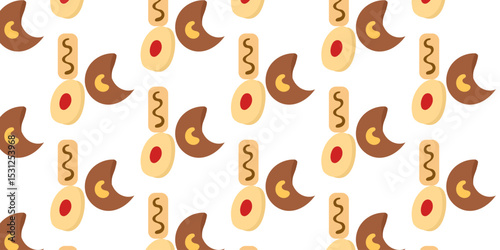 Cookies pattern background.  illustration with biscuit and oatmeal cookies. cartoon elements isolated on monochrome background.