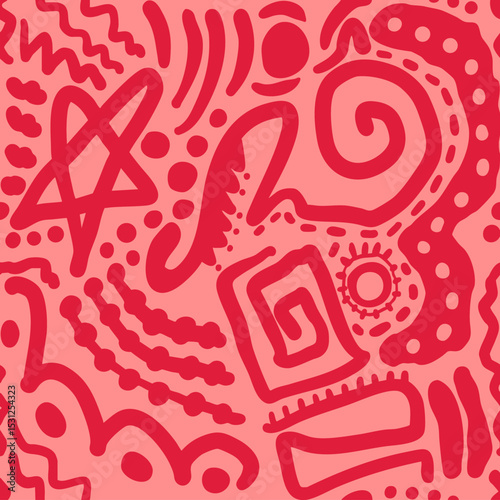 Abstract Hand Drawing Aztec Bohemian Ethnic Traditional Geometric Shapes Seamless Vector Pattern Isolated Background