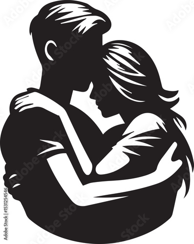 Silhouette illustration of friends laughing and hugging for International Friendship Day & valentine day