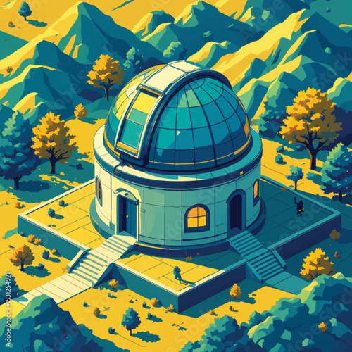 Observatory building in a mountainous landscape