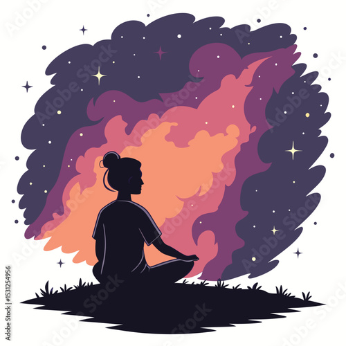 Yoga silhouette , meditation , mindfulness, peaceful pose , vector illustration