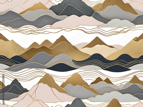 Abstract Mountain Landscape with Gold Accents