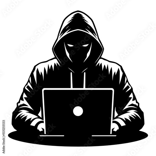 Mysterious Hacker: A Shadowy Figure in the Digital World, Working on a Laptop