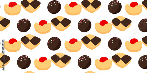 Cookies pattern background.  illustration with biscuit and oatmeal cookies. cartoon elements isolated on monochrome background.