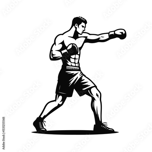 Powerful Boxer Silhouette: Dynamic Punch, Strength, and Fitness