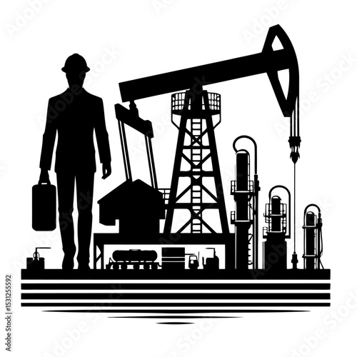 Oil and Gas Industry: Engineer at an Oil Pumpjack - Energy Production and Refining