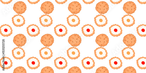 Cookies pattern background.  illustration with biscuit and oatmeal cookies. cartoon elements isolated on monochrome background.