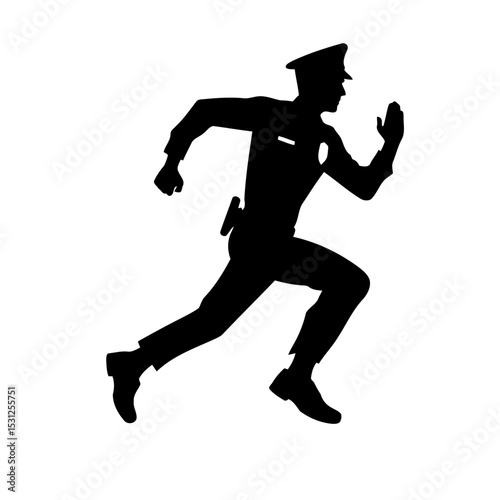Police Officer in Hot Pursuit: A Dramatic Silhouette of Law Enforcement Action