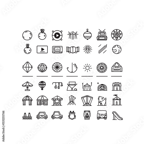Amusement park and fairground icon set