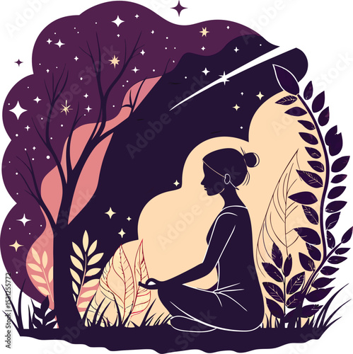 Yoga silhouette , meditation , mindfulness, peaceful pose , vector illustration