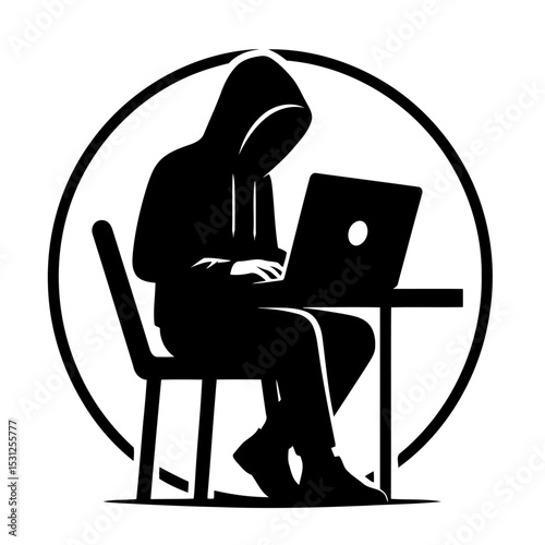 Mysterious Hacker Silhouette: Digital Security and Cyber Crime Concept