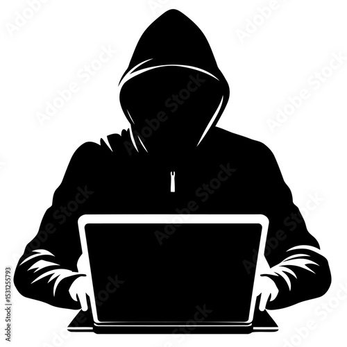 Mysterious Hacker Silhouette: Digital Security and Cybercrime Concept