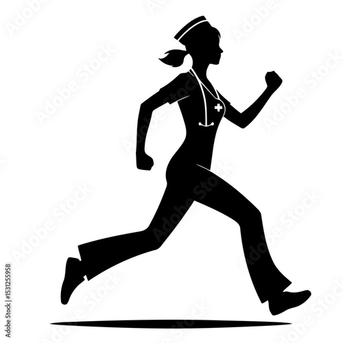 Running Nurse Silhouette: Healthcare Speed and Emergency Response