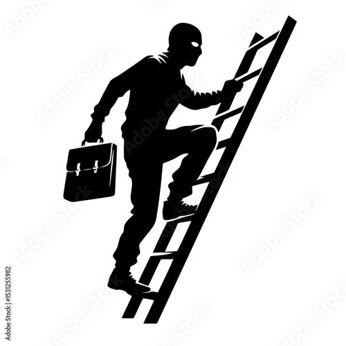 Silhouette of a Thief Climbing a Ladder: A Dramatic Crime Scene Illustration