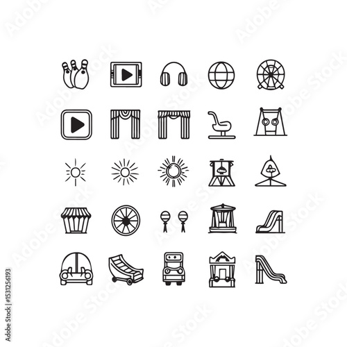 Amusement park and entertainment icons set