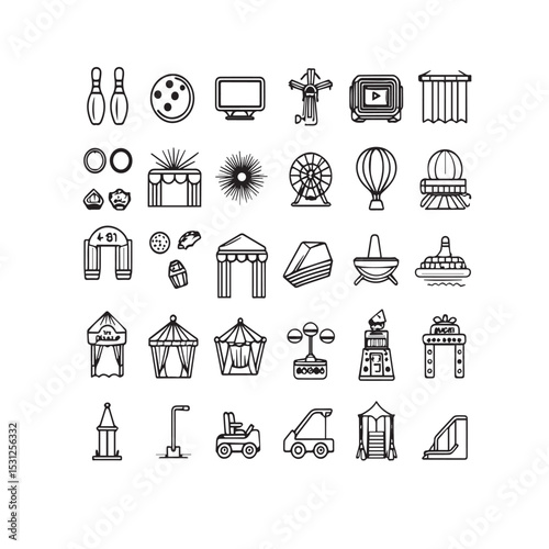 Amusement park icon set black and white illustrations