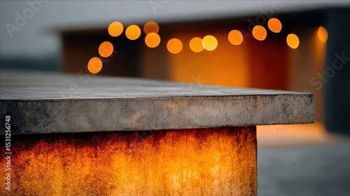 Illuminated concrete bench, a closeup view of modern outdoor furniture design closeup